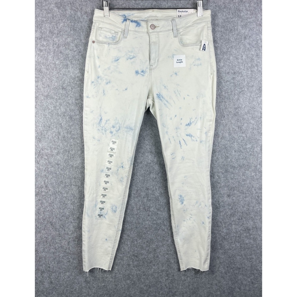 Old Navy Rockstar Super Skinny Tie Dye Ankle Fray Jeans Womens 12 Light Wash NWT